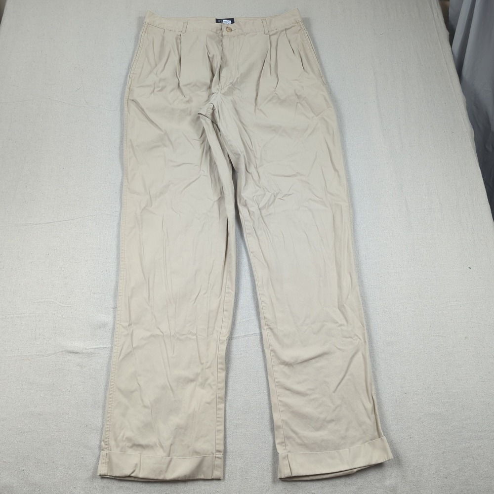Vtg Polo Ralph Lauren Pants Men 34x35 Khaki Pleated Cuffed Office Preppy‎